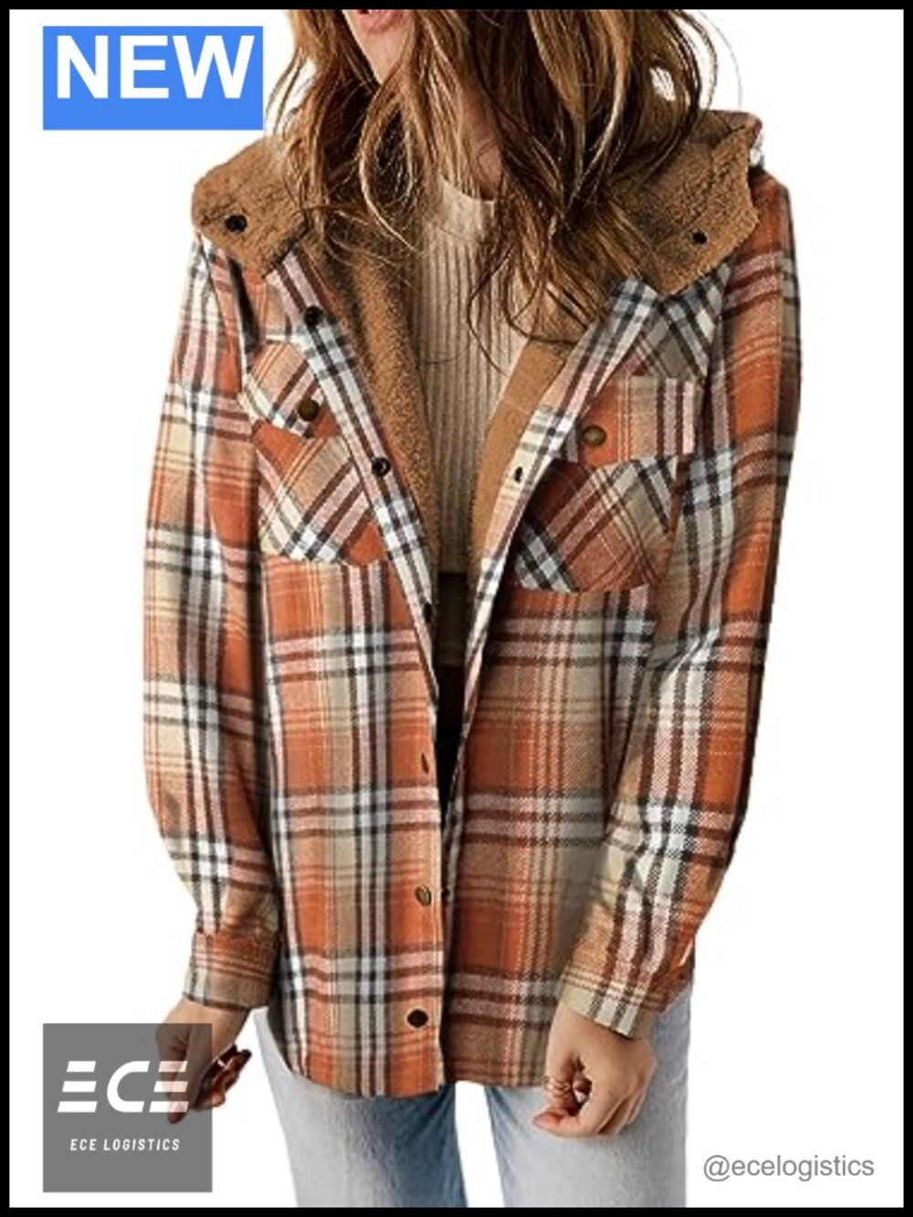 Plaid Shacket Fleece Lined Hooded Button Up Loose Fit Winter Coat